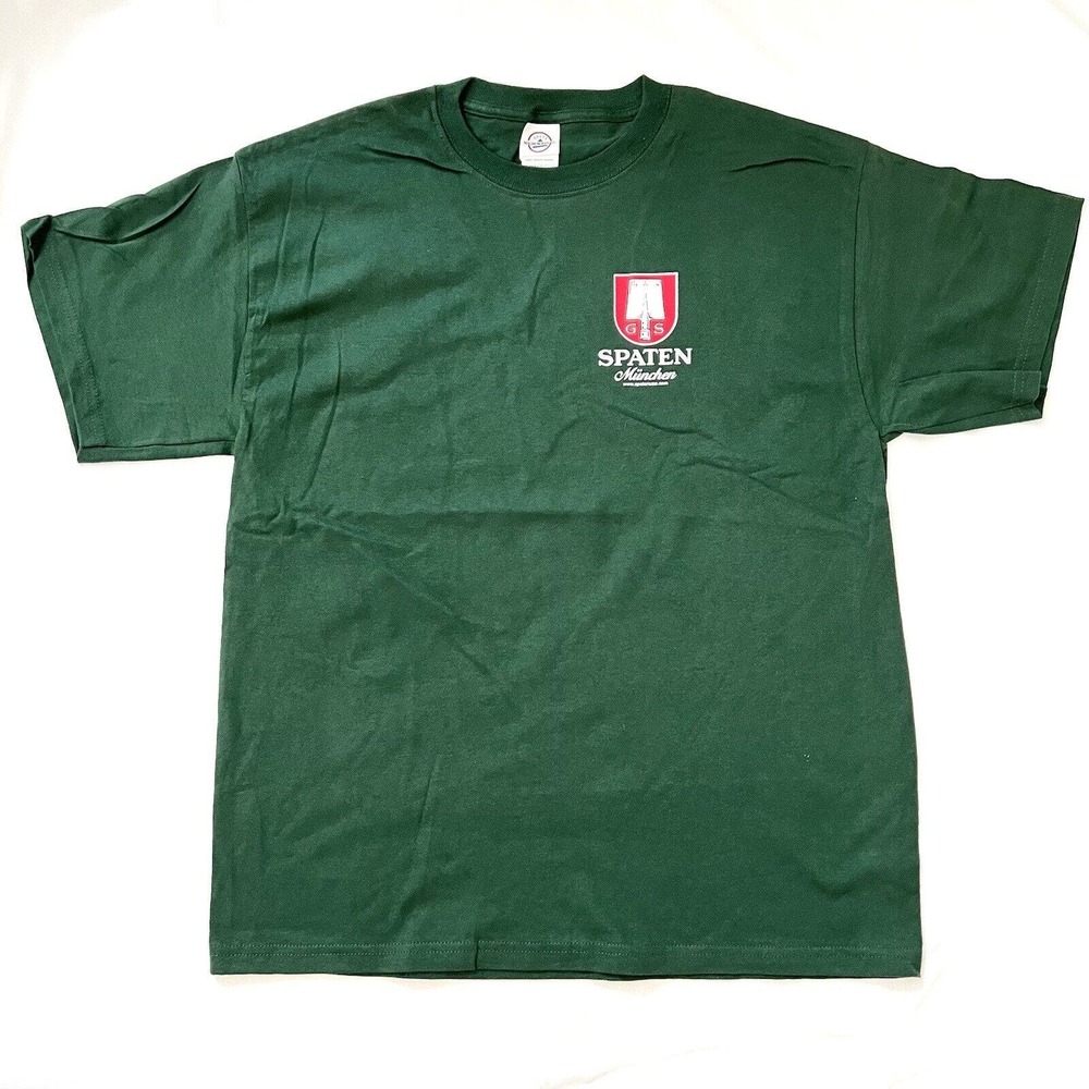 Men's SPATEN Munchen Germany LARGE Beer T-Shirt Green 100% Cotton
